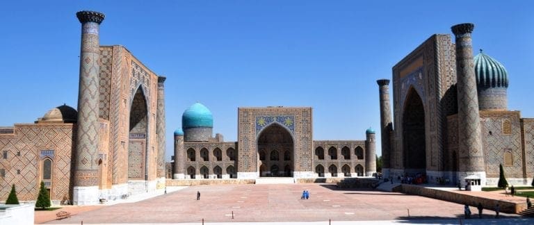 A panorama of the Registan, Samarkand, Uzbekistan
