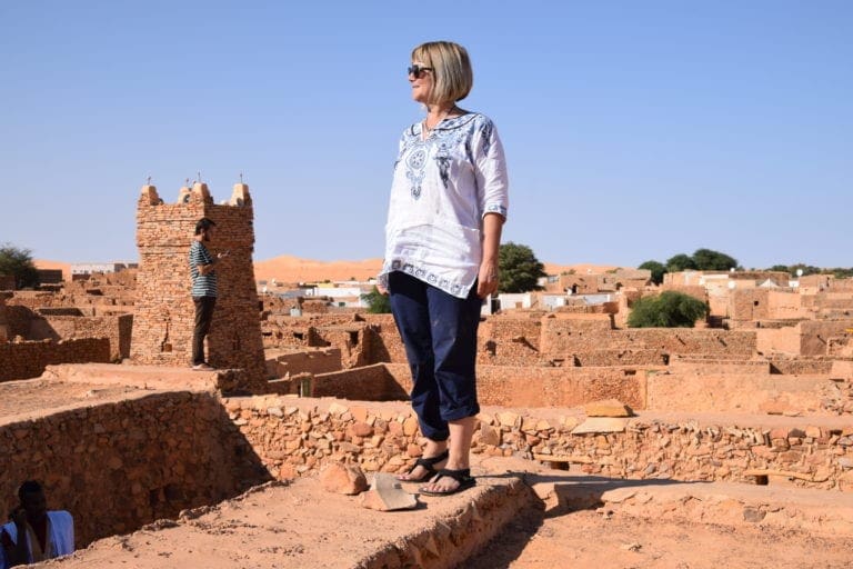 Sue surveys the old town at Chinguetti
