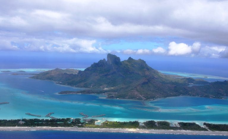 View of Bora Bora from the plane, Society Islands, French Polynesia